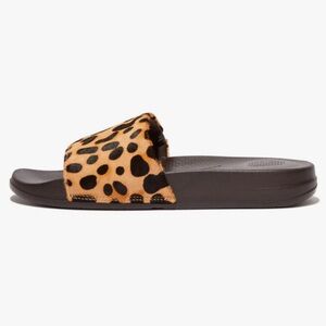 FitFlop Iqushion Hair-On Leather Slides Leopard size 5 women
